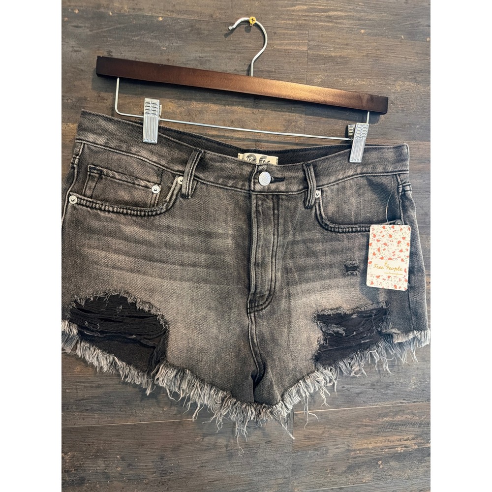 Free People We The Free Distressed Denim Shorts Sulphur Black 29 NWT